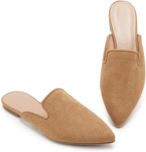 Elegant svart spiss mule flatsko for kvinner, komfortabel damesko med slank design for arbeid og fritid.
