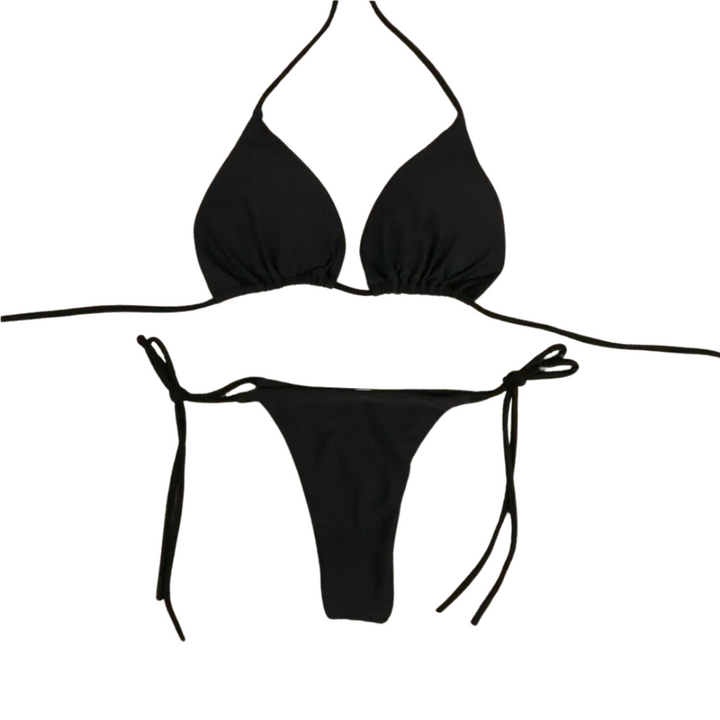 Dame push-up bikini sett med tanga. Fremhever kurvene, perfekt for sommer, strand og basseng.