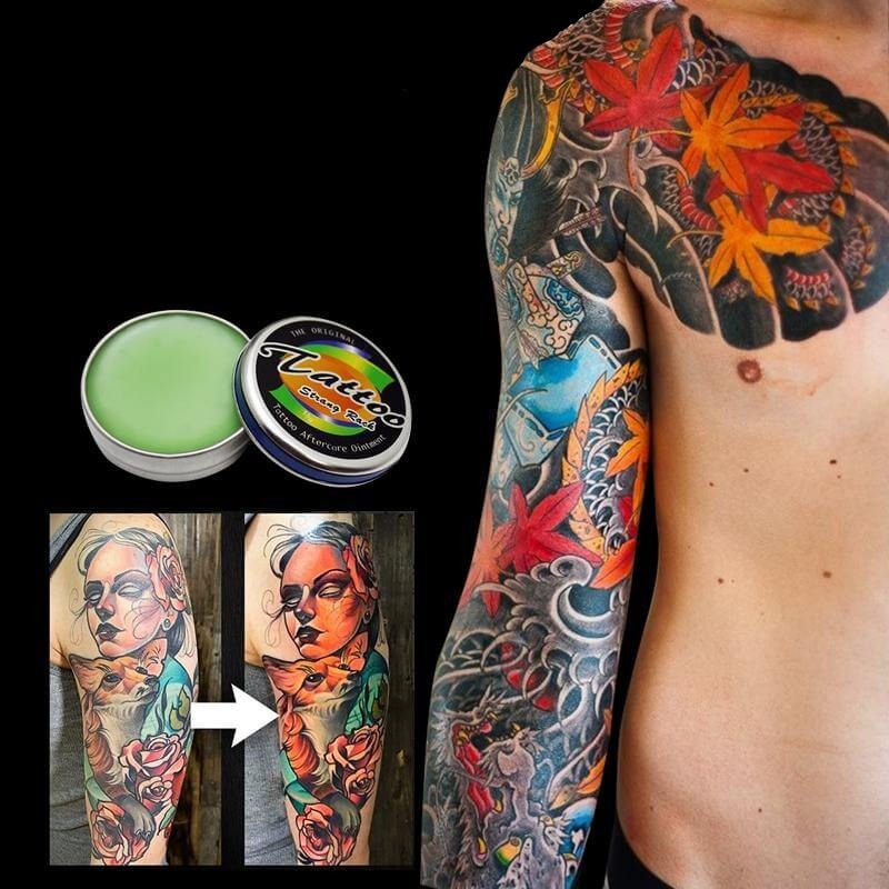 Komplett tatoveringspleie: helbredende, fargebevarende, fuktighetsgivende tatoveringsbalsam som lindrer kløe.