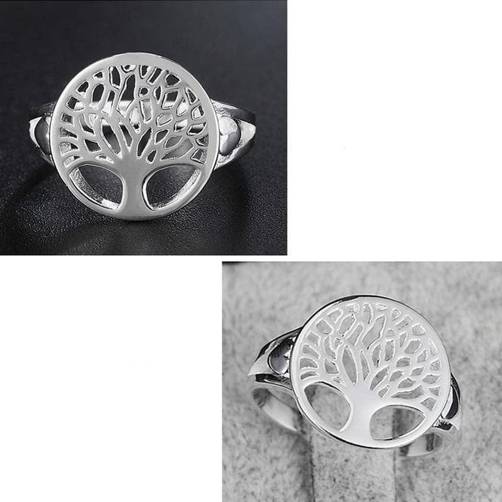 Keltisk inspirert Livets Tre ring for damer i skinnende sterling sølv, symbolsk og elegant.