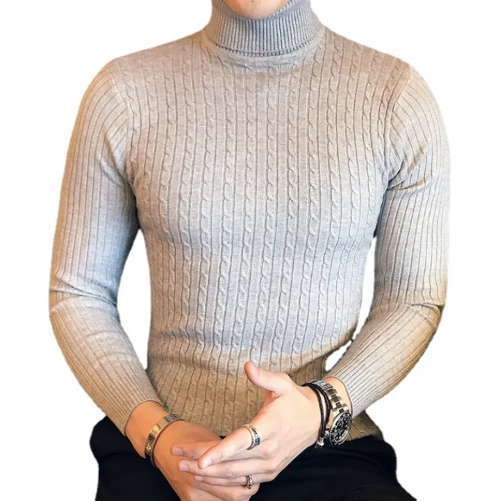 Elegant marineblå rullehalsgenser i slimfit for menn. Varm og allsidig.