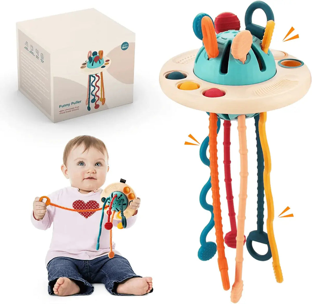 UFO sanseleke designet for å styrke babyens finmotorikk og grep. Perfekt for små hender å utforske.
