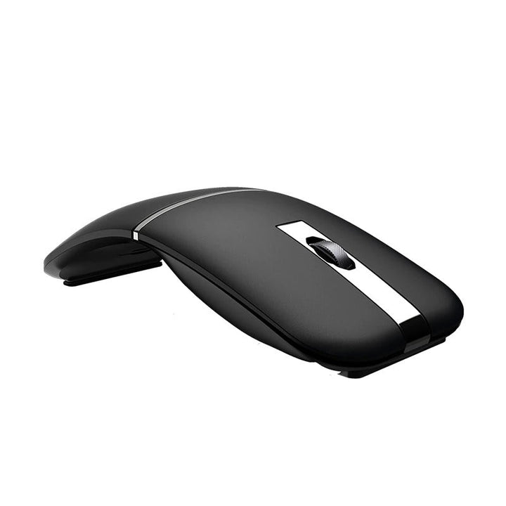 Ergonomisk, roterbar trådløs mus i grå/svart. Stille klikk, designet for økt produktivitet og komfort.