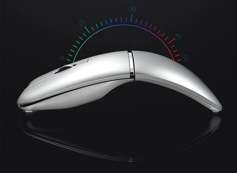 Funksjonell grå/svart Bluetooth mus. Ergonomisk, roterbar og trådløs, designet for stille og effektiv bruk.