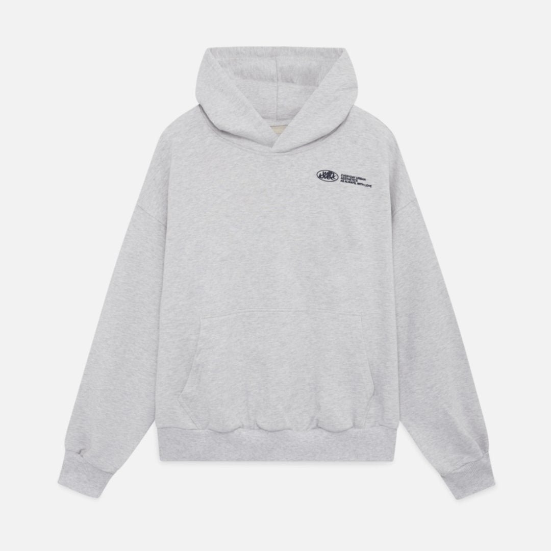 Avslappet oversized hettegenser, unisex, med unikt 'With Love'-trykk for casual komfort.