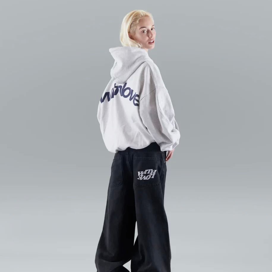 Allsidig unisex oversized pullover hettegenser med 'With Love'-trykk for hverdagsantrekk.