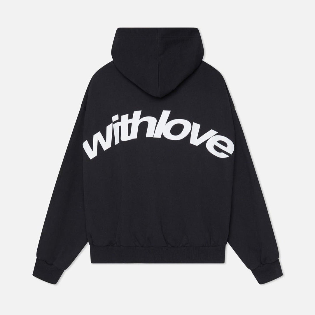 Trendy unisex oversized hettegenser for gateklær, med særegent 'With Love'-trykk.