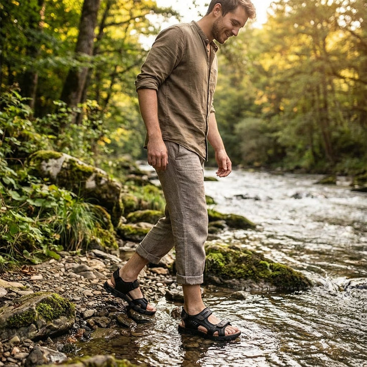 Komfortable unisex tursandaler med justerbar borrelås. Ideelle som sklisikkert fottøy for sommerens fotturer og eventyr.