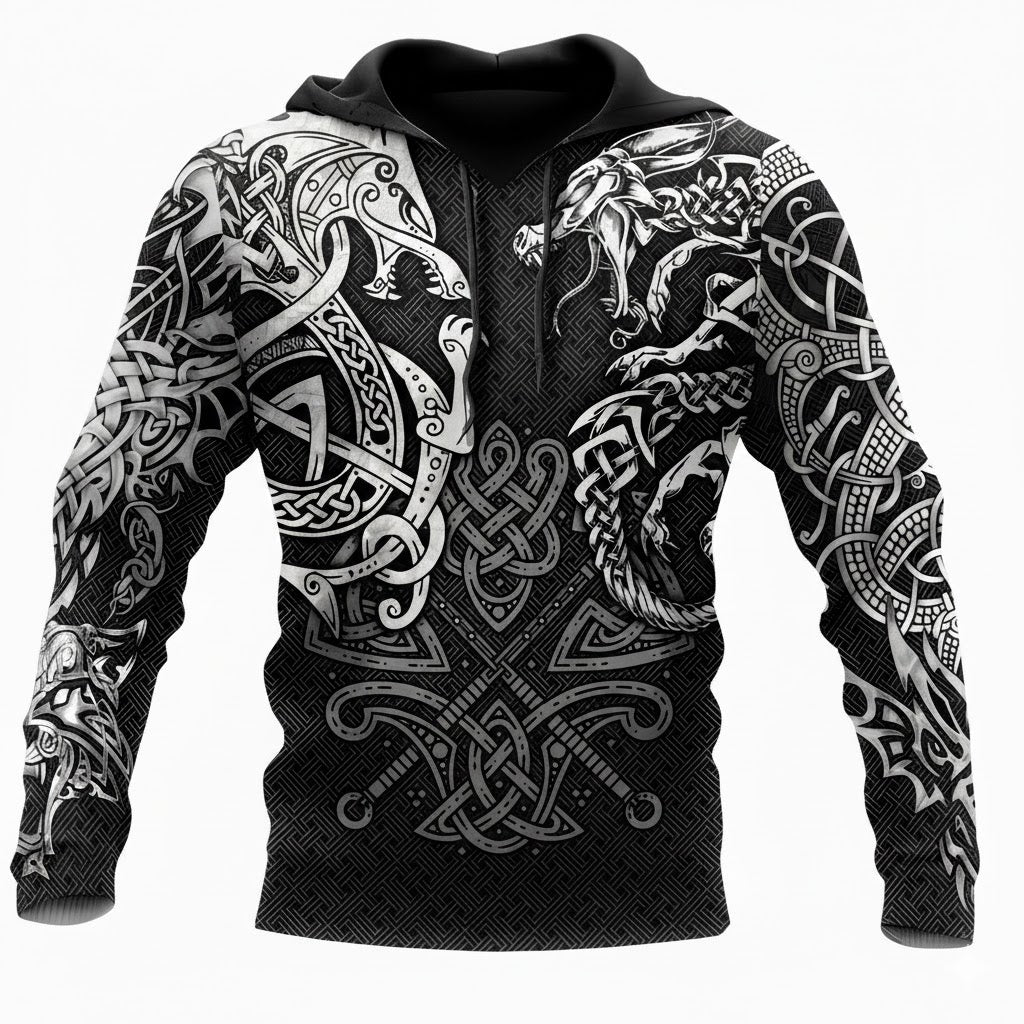 Herre hettegenser i vikingstil. Komfortabel pullover med unikt nordisk design, perfekt til hverdags.