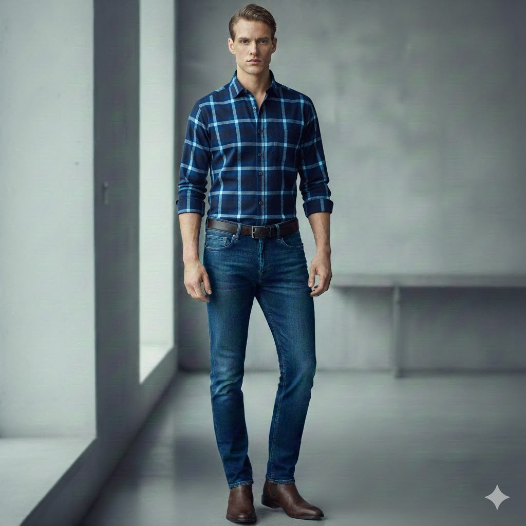 Casual rutete flanellskjorte for menn, med tykt fleecefôr som holder deg varm i kulda.