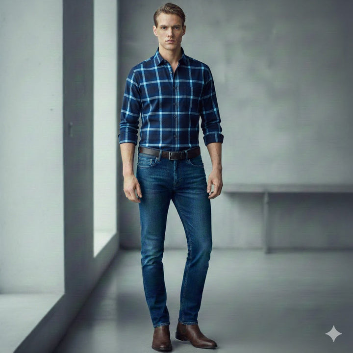 Casual rutete flanellskjorte for menn, med tykt fleecefôr som holder deg varm i kulda.