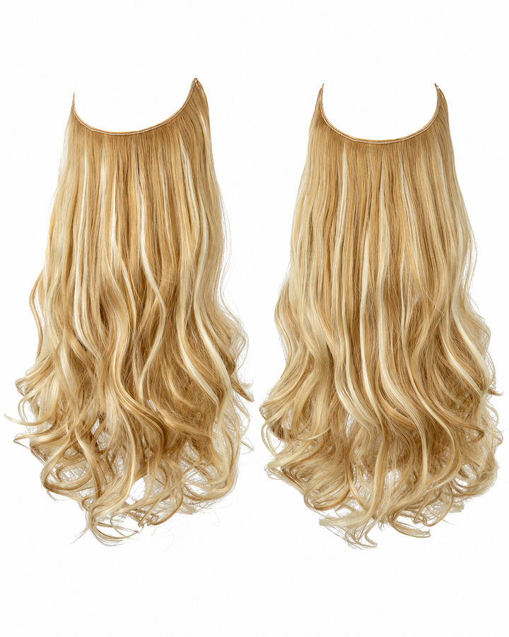 Blondt hår med usynlige hårforlengelser. Gir naturlig volum og lengde for en fyldig look hos kvinner.