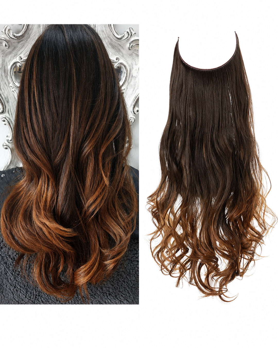 Svart hår med usynlige hårforlengelser. Få naturlig lengde og fyldig volum for kvinner, enkel styling.