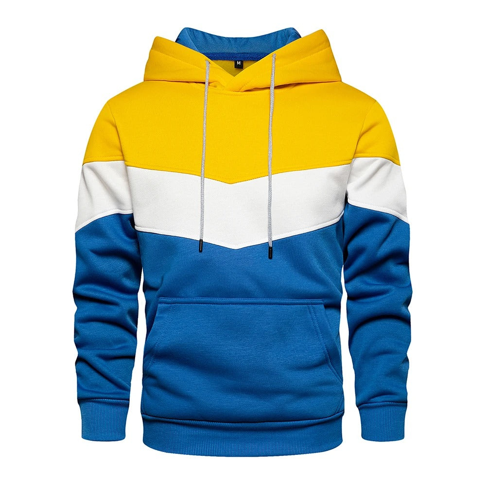 Menns stilig patchwork hettegenser for urban streetwear og hverdagsstil. Komfortabel fritidsoverdel.