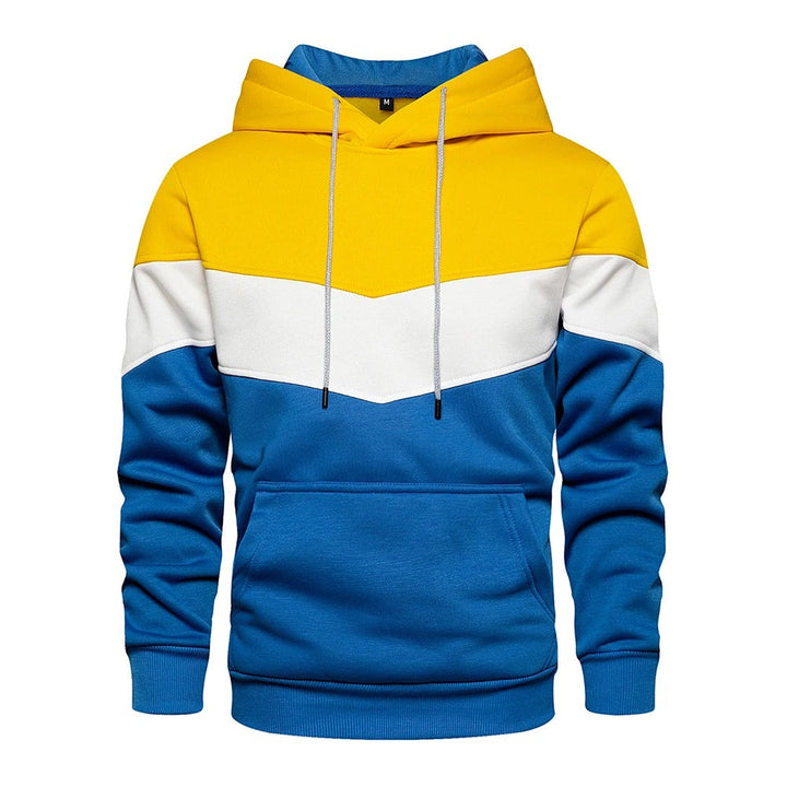 Menns stilig patchwork hettegenser for urban streetwear og hverdagsstil. Komfortabel fritidsoverdel.