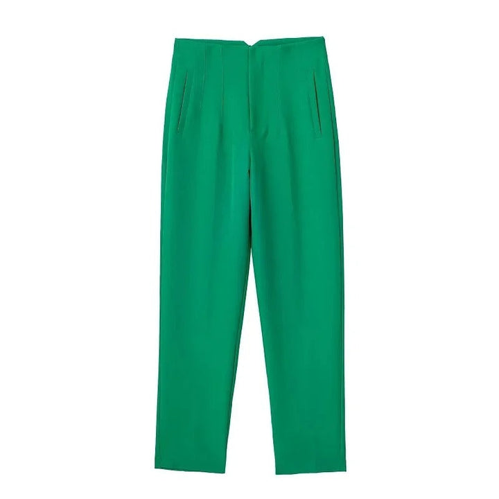 Svarte damebukser med høy midje og slimfit passform; elegant for hverdag og fest.