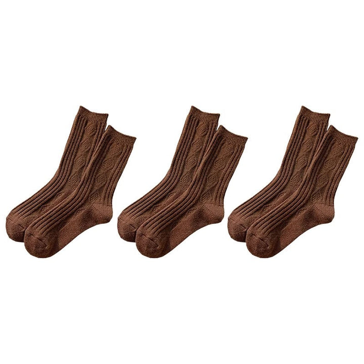 Elegant gavesett med 3 par luksuriøse damesokker i nøytrale farger, ideelt for varm og komfortabel vinter.