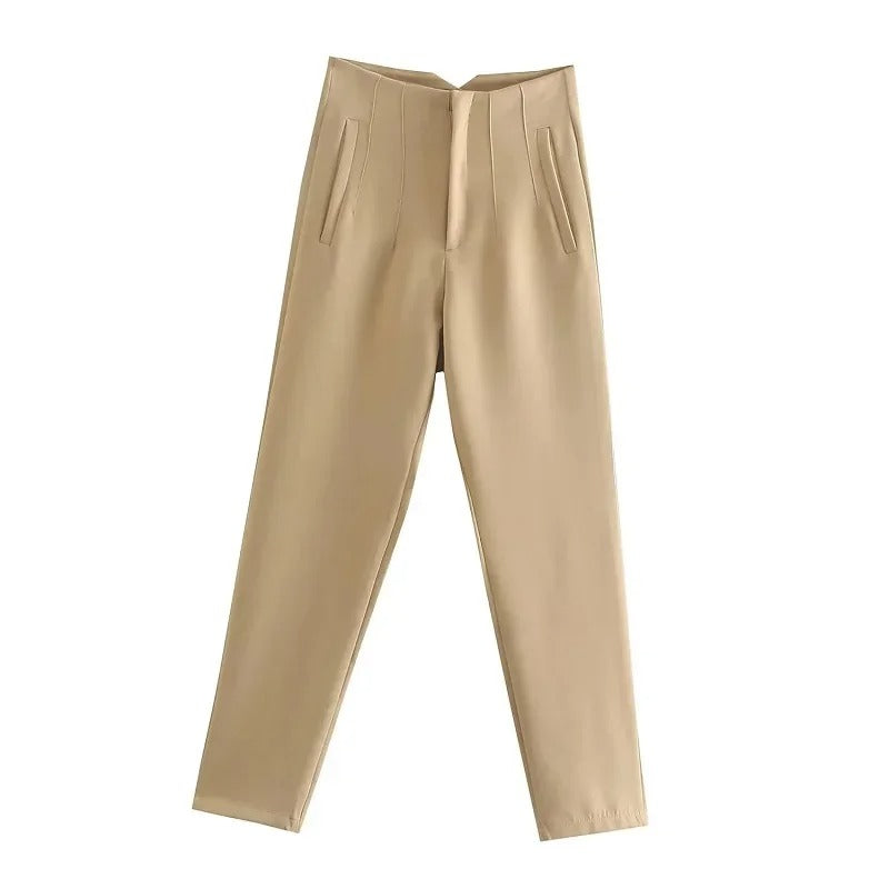 Elegant komfortabel høy midje damebukse; slimfit blyantbukse for kvinner.