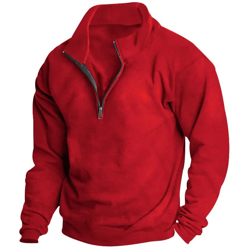 Menns sweatshirt med halv glidelås, ståkrage og langermet design. Komfortabel herregenser for hverdag.