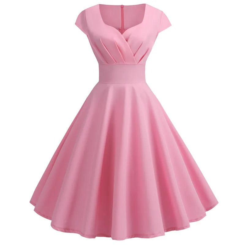 Elegant vintage midikjole for kvinner med V-hals. Retro damekjole for hverdag og fest.