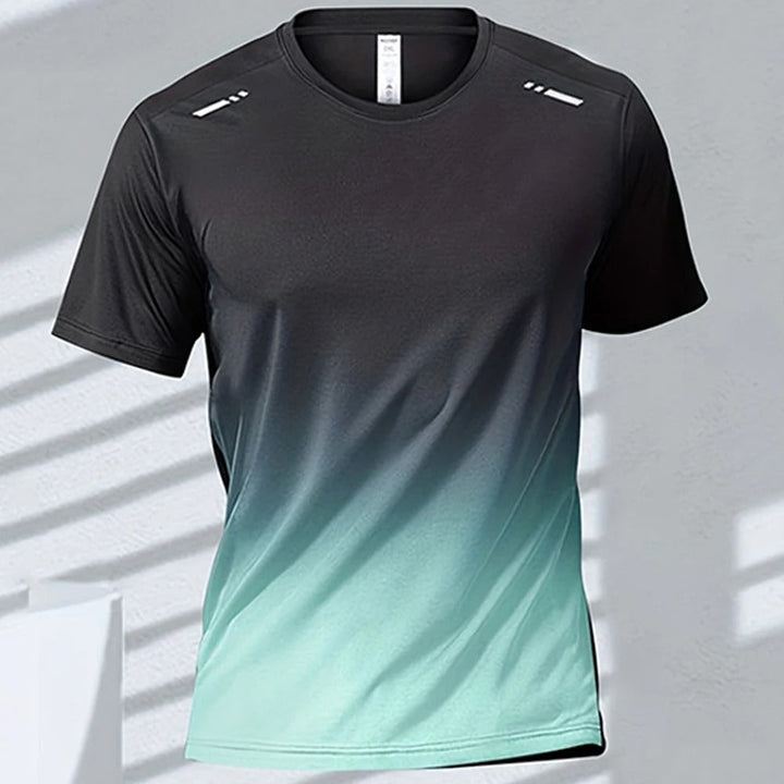 Menns pustende sportst-skjorte med gradient design, ideell for basket og trening.