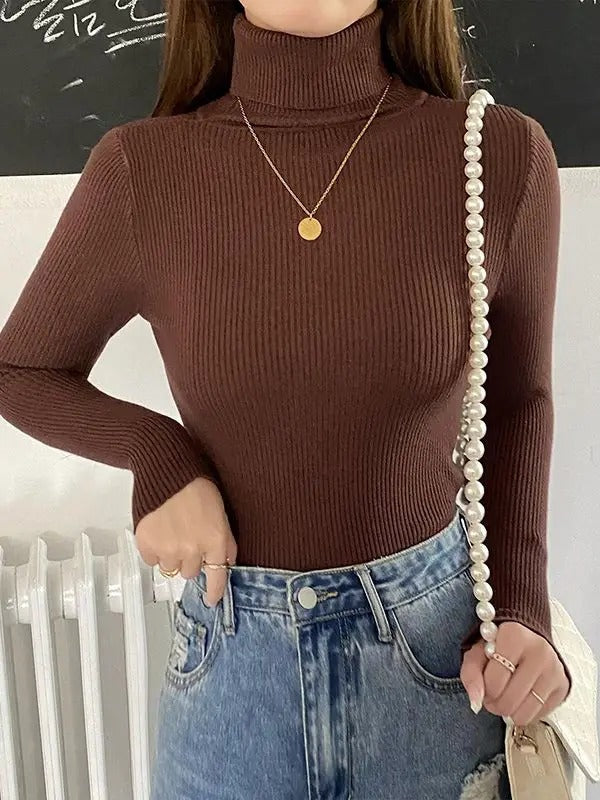 Allsidig kvinnemote: elegant rullehals topp i stretch som passer til alle anledninger.