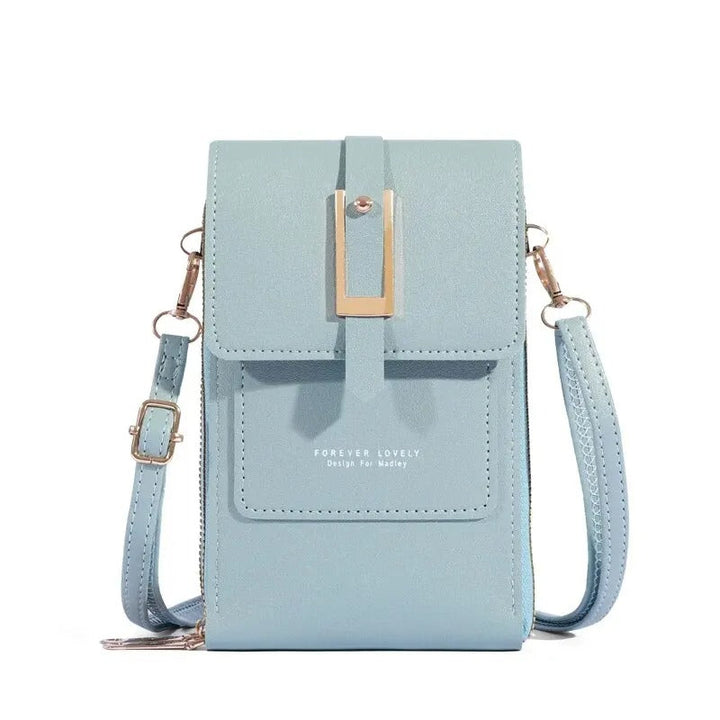 Praktisk crossbody-veske for mobiltelefon og lommebok, organisert og lett tilgjengelig.