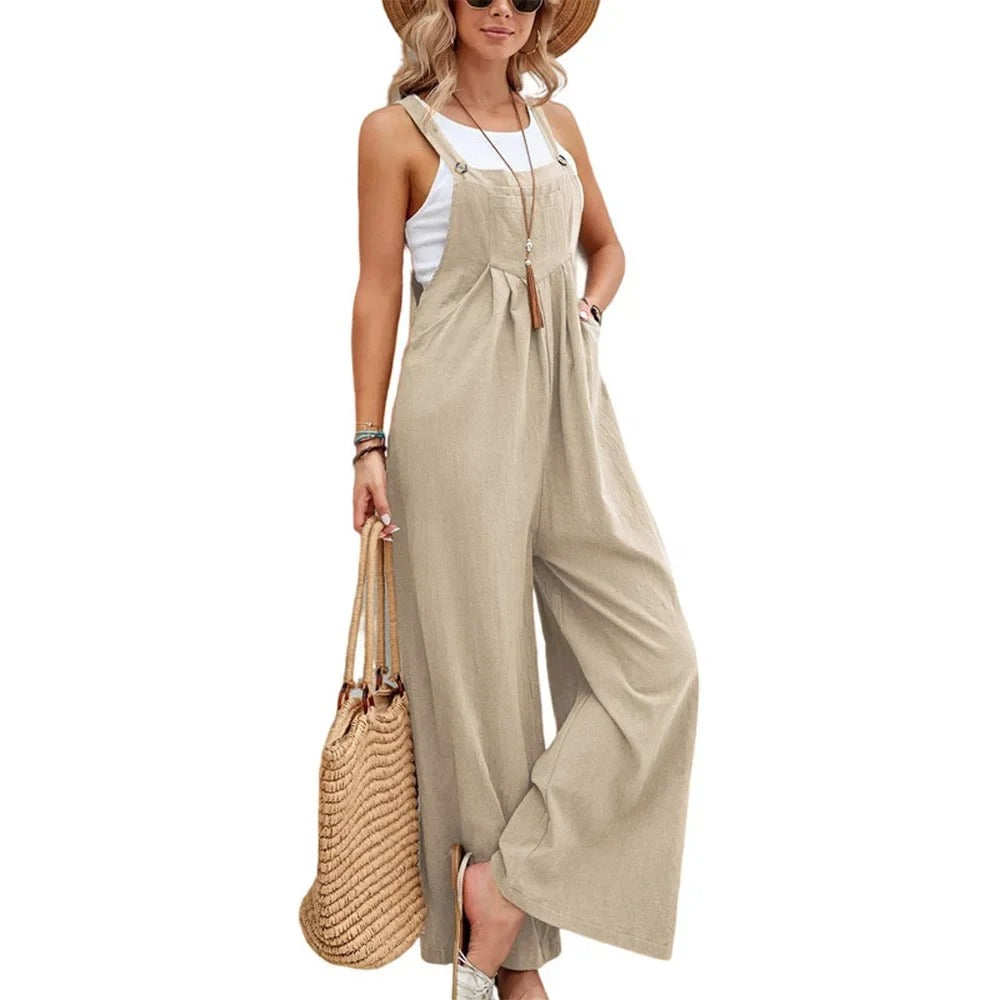 Kvinner baggy bib jumpsuit i løs passform, vide ben, perfekt for komfortabel hverdag og avslappet stil.