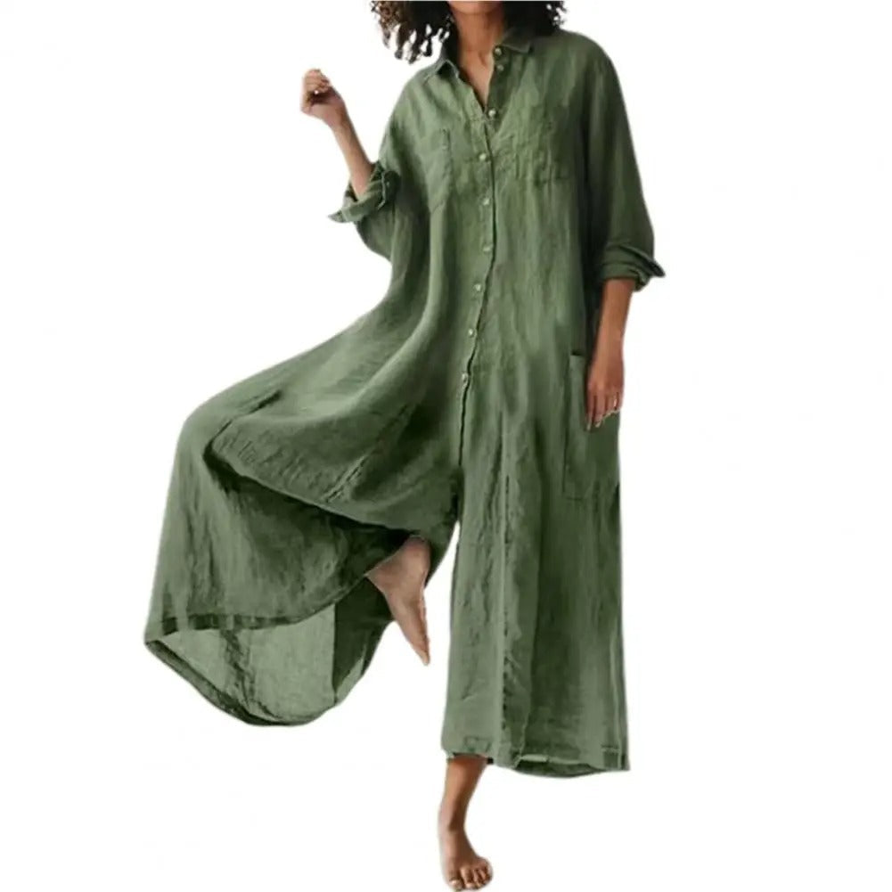 Overdimensjonert jumpsuit for kvinner i løs passform, perfekt for behagelig hverdagsstil om sommeren.