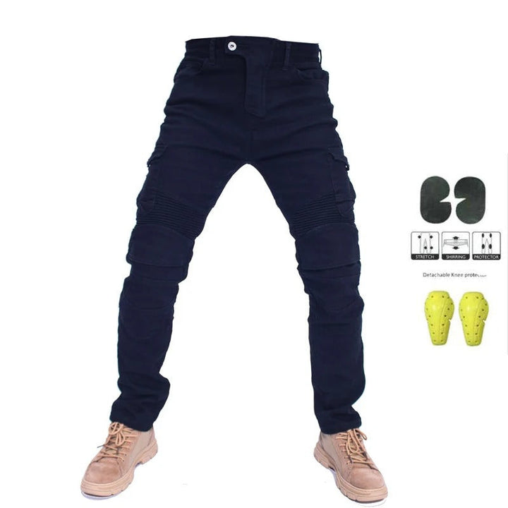 Stilige svarte herre motorsykkeljeans for streetstyle, med skjult beskyttelse for optimal sikkerhet.
