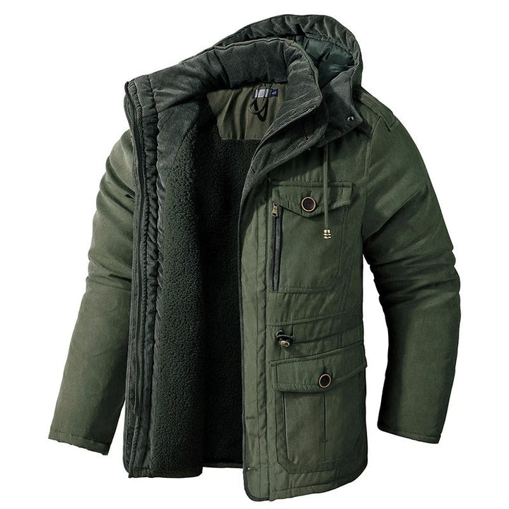 Varm herre vinterjakke for ekstrem kulde. Vindtett parkas med hette, ideell for utendørsaktiviteter.
