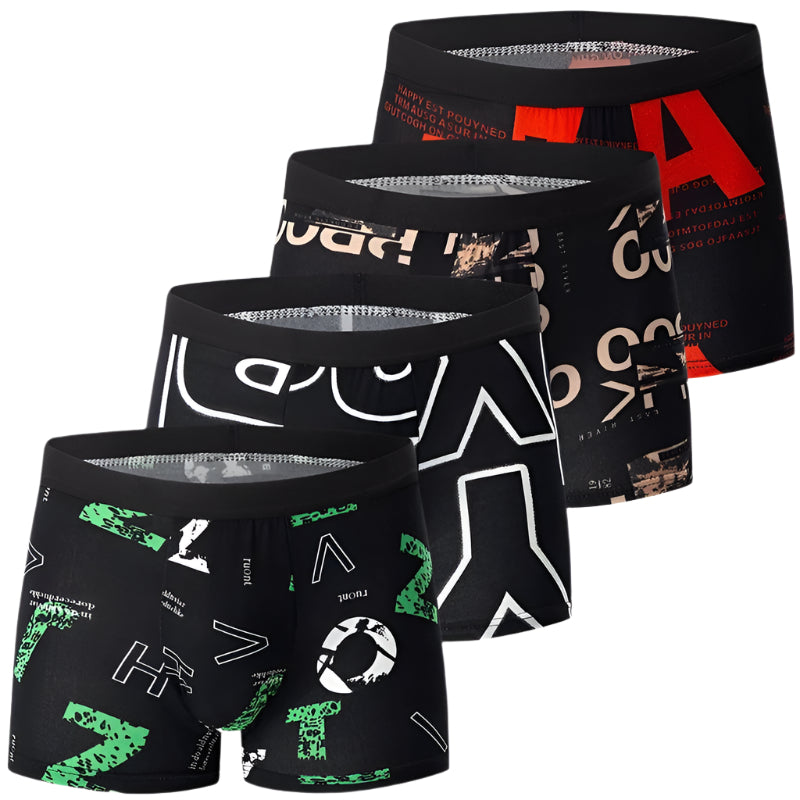 4-pakke menns trykte boksershorts for daglig komfort og stil.