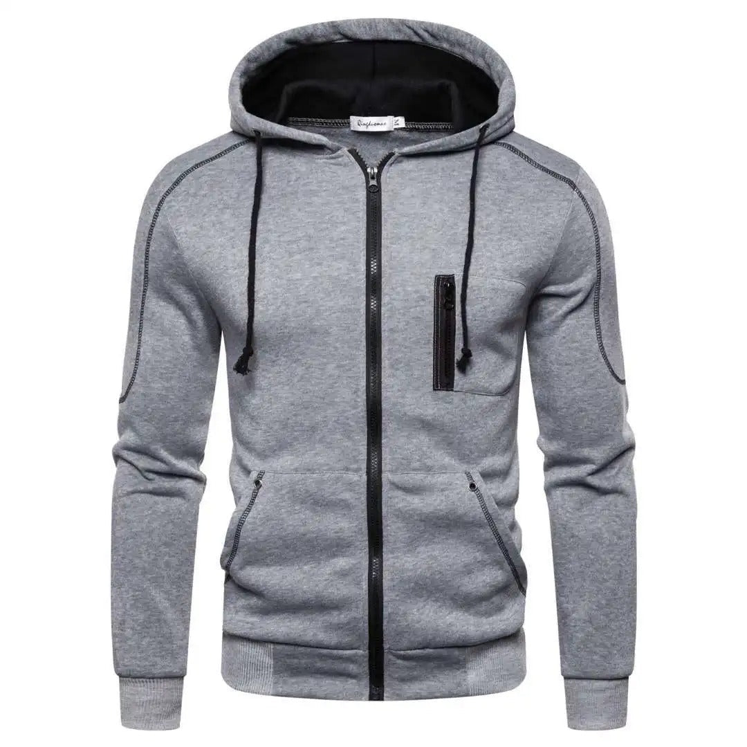 Rød herre hettegenser med glidelås, myk og komfortabel. Ideell for fritid, trening og uformell stil.