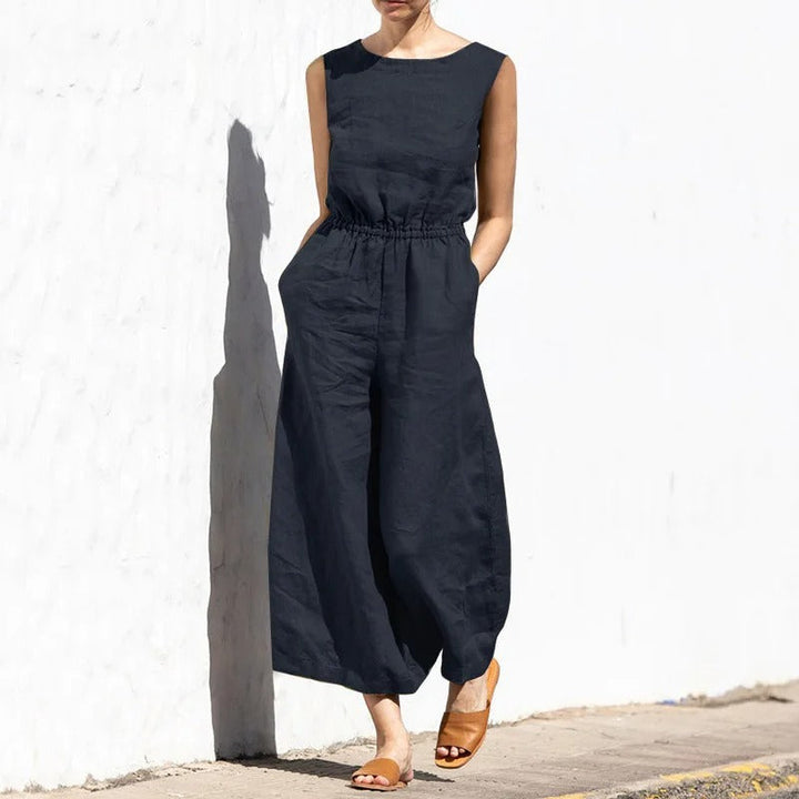 Stilren høy midje jumpsuit med vide ben, ideell for vår- og sommermote for kvinner. Komfortabel passform.