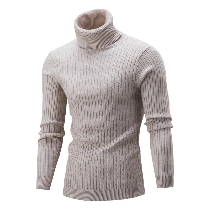 Marineblå menns slimfit rullehalsgenser. Varm strikkegenser til herre, perfekt for vinter.