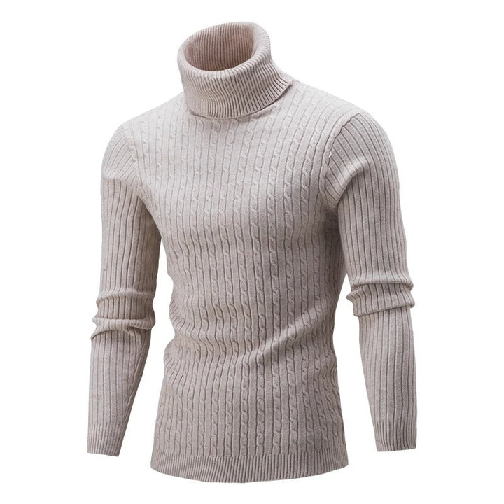 Marineblå menns slimfit rullehalsgenser. Varm strikkegenser til herre, perfekt for vinter.