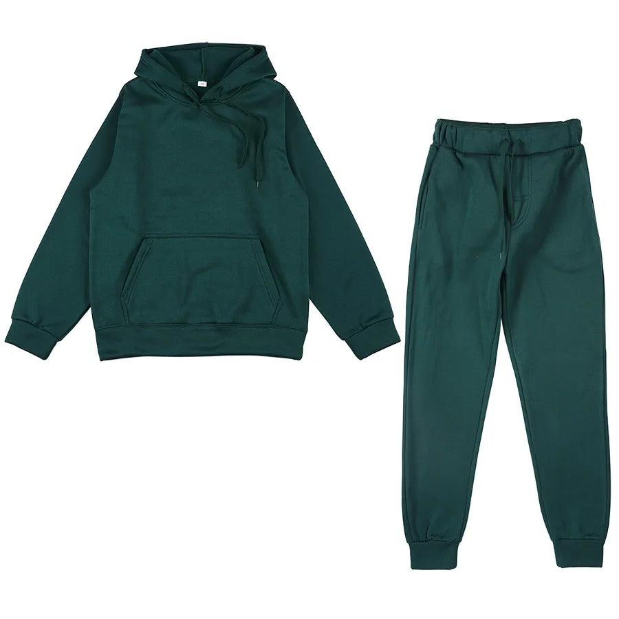 Kvinner treningsdresssett for hverdagskomfort. Inkluderer myk hettegenser og matchende joggebukse.