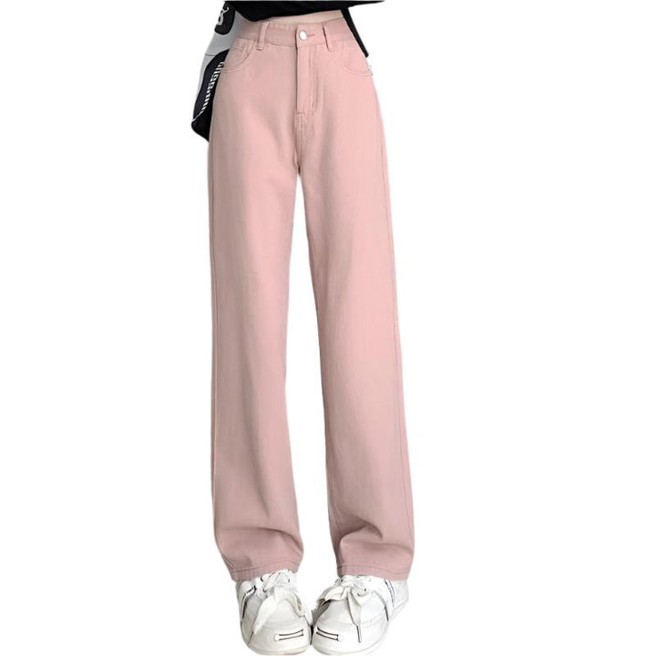 Lyseblå damejeans med vide ben, høy midje og avslappet stil. Trendy moteklær.