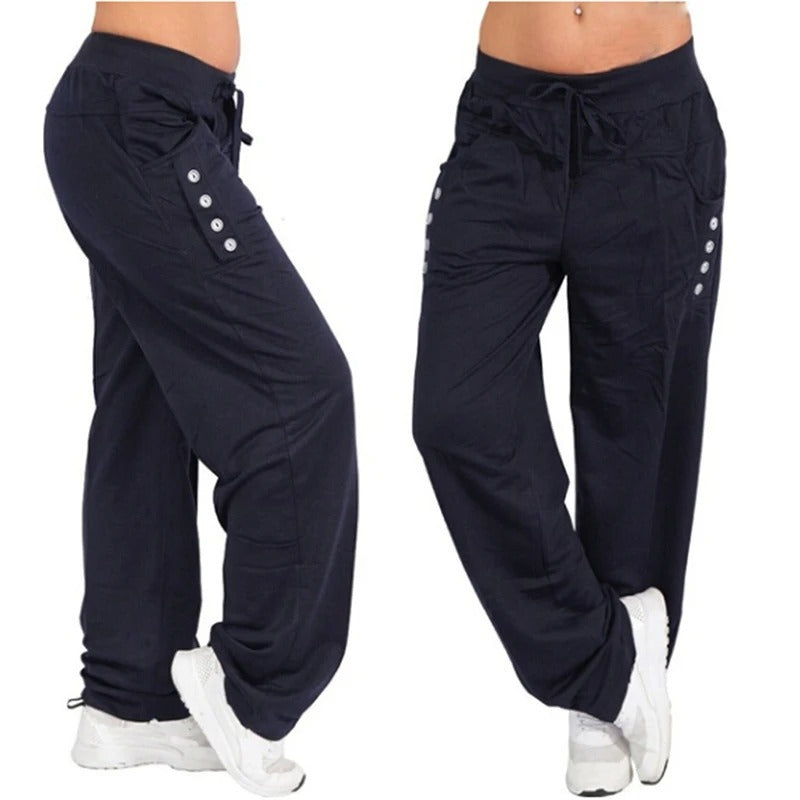Allsidige løse joggebukser for kvinner. Casual bukser med elastisk midje, sidelommer. Perfekt for hverdagsstil.