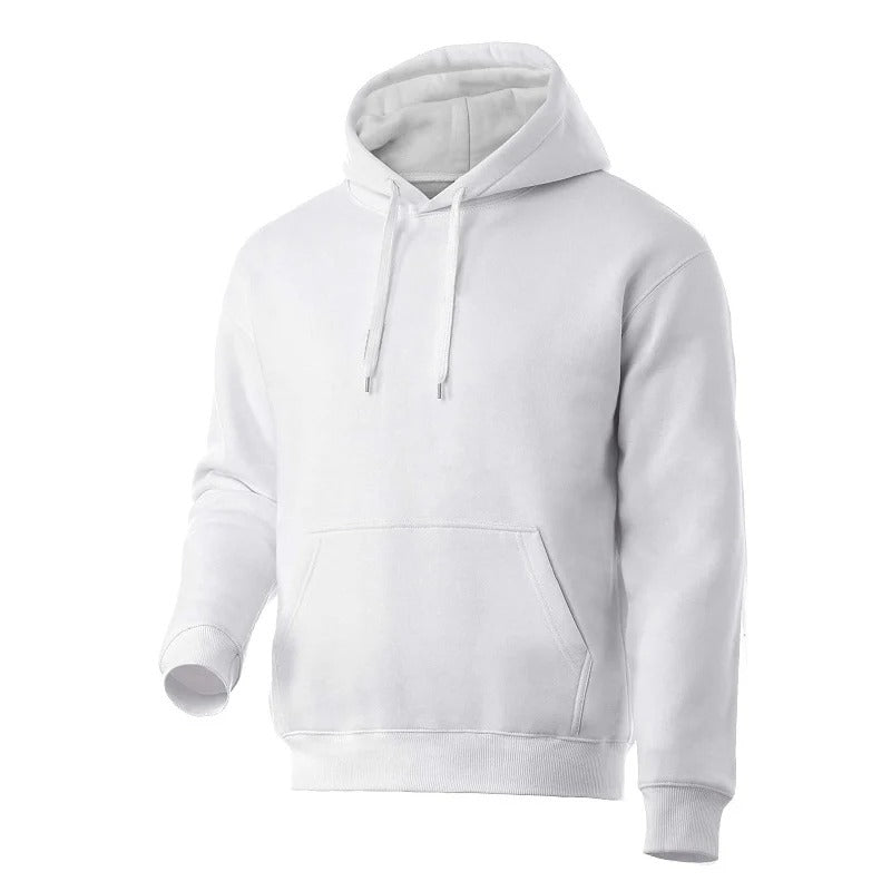 Frontvisning av menns oversize hettegenser i løs passform, ideell for avslappet casual mote og komfort.