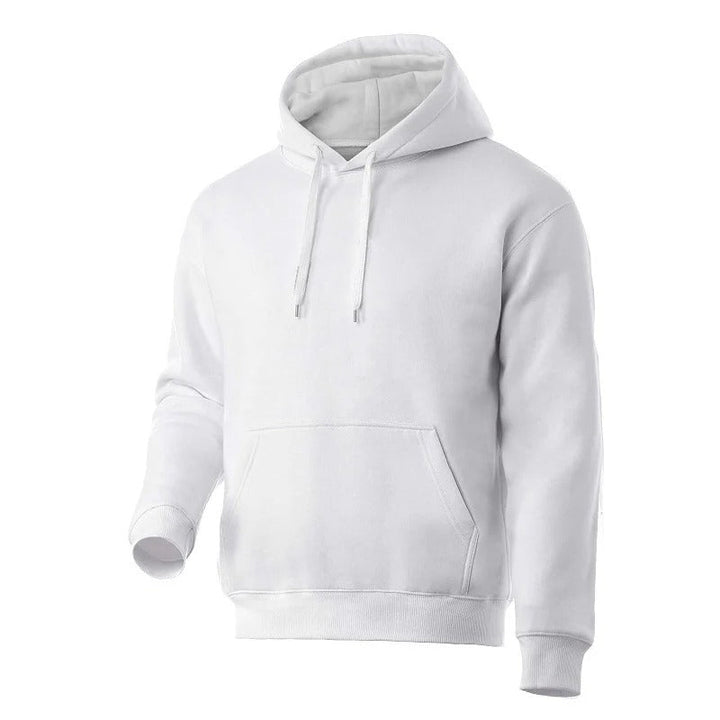 Frontvisning av menns oversize hettegenser i løs passform, ideell for avslappet casual mote og komfort.