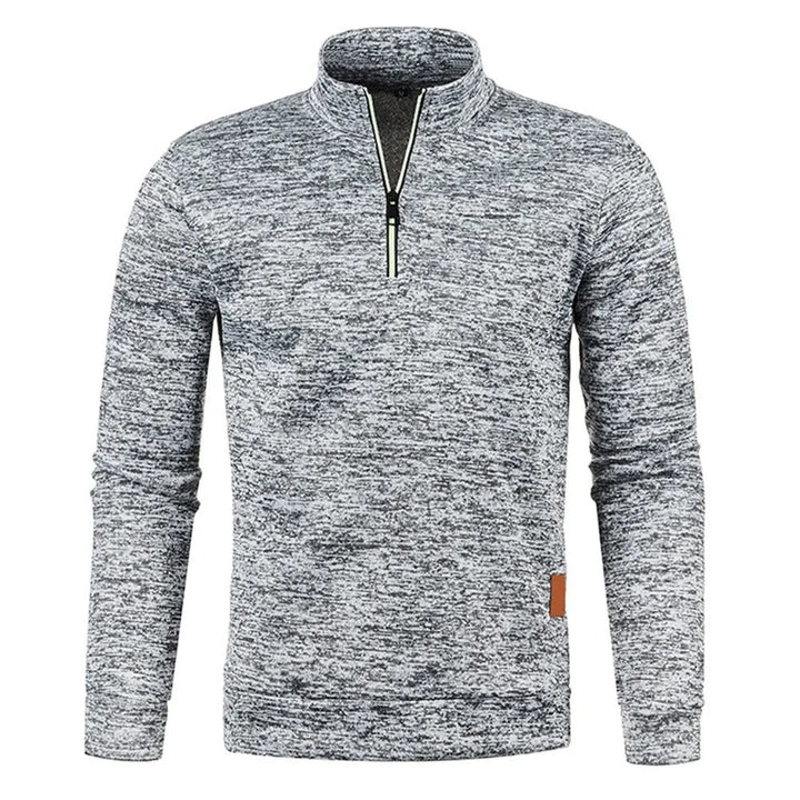 Herrepullover med halv glidelås og høy krage. Stilren langermet genser for menn, perfekt som glidelåsgenser.