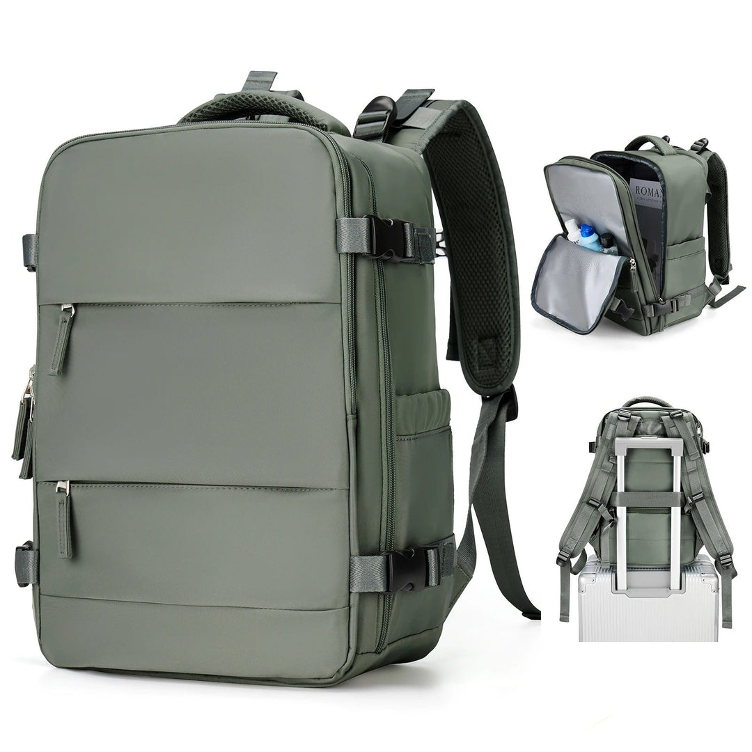 Åpen unisex hyttebag ryggsekk som viser romslig hovedrom, laptoplomme og smarte organiseringsløsninger.