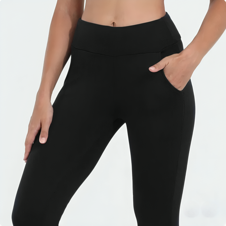 Svarte varme leggings for damer, høy midje, utmerket for vinterklær og hverdagskomfort.