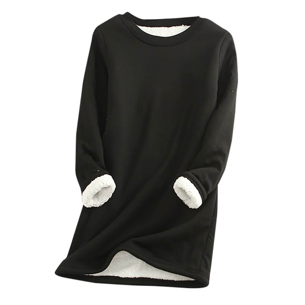 Elegant vintergenser for damer. Ensfarget, langermet modell med rund hals.