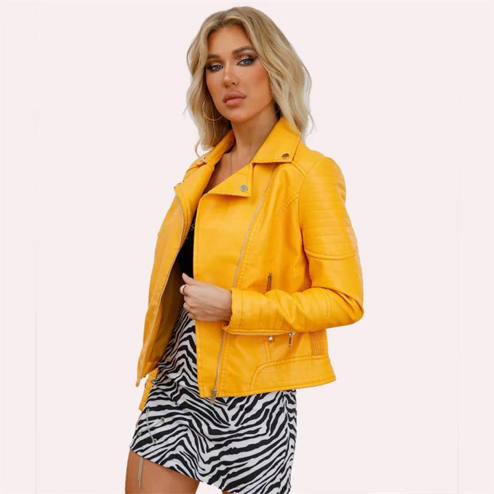 Kvinner glidelåsjakke, svart bikerjakke. Stilren og moteriktig yttertøy for en trendy look.