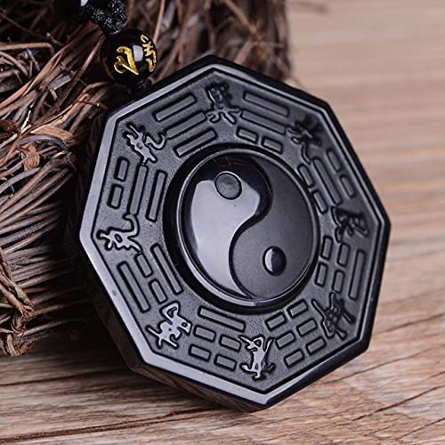 Autentisk naturstein obsidian yin yang anheng. Slitesterkt unisex kjede for beskyttelse.
